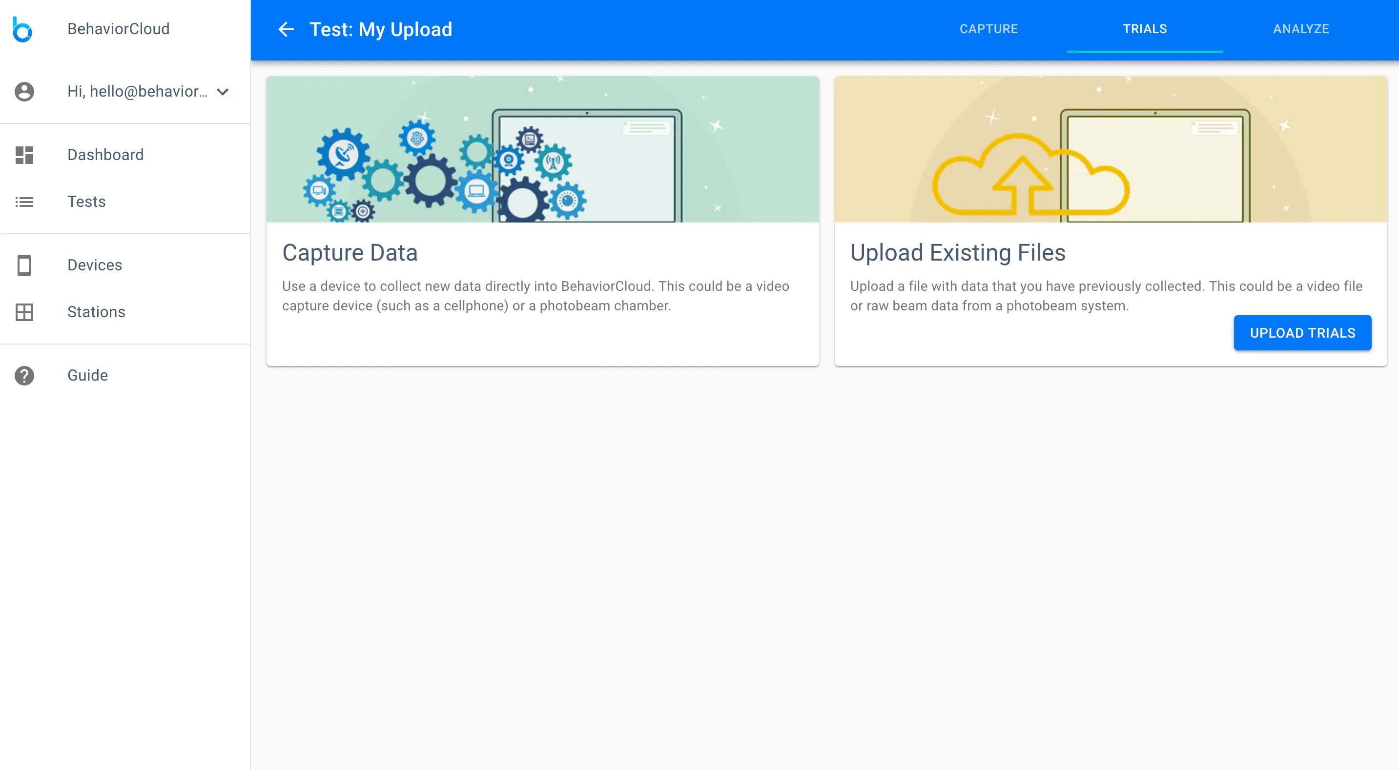 Uploading video for a new experiment