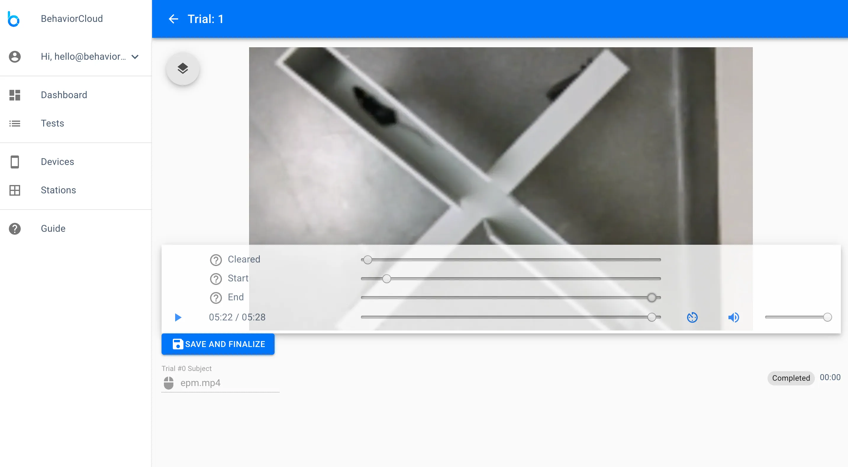 Inputting trial cleared, start, and end time points